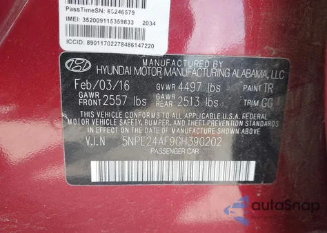 2016 Hyundai Sonata из США, поврежденный, VIN 5NPE24AF9GH390202